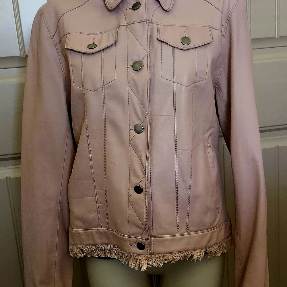 NIC+ZOE L Pink Leather Jacket Classic Style